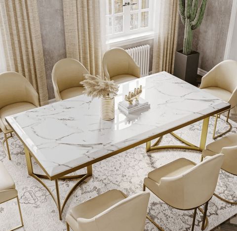 Clearance! Bura Modern Marble Dining Table With Rectangular Tabletop ... within Lolin Marble Top Dining Table